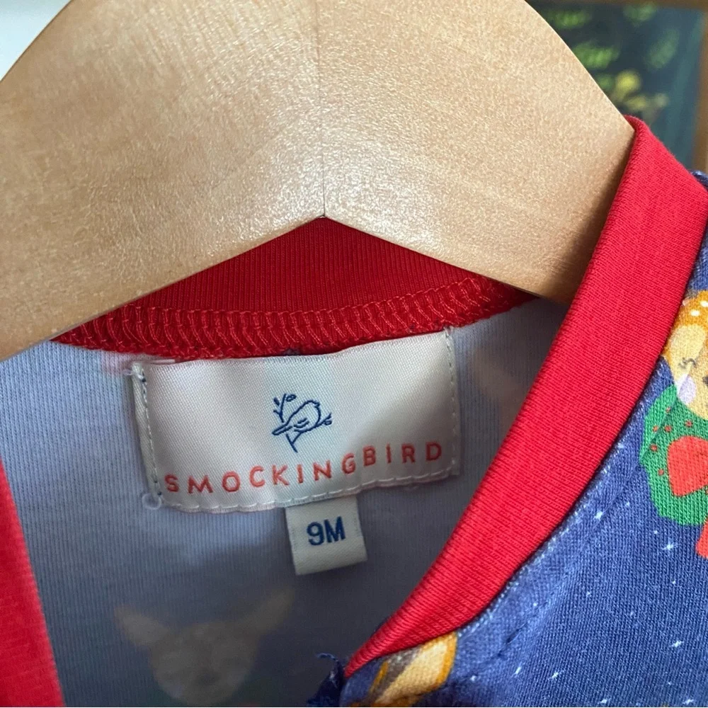 Smockingbird Blue Dasher The Reindeer Monogramed Christmas Zip Up Pajamas 6-9 m